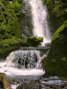 Preview wallpaper waterfall, rocks, landscape, splashes