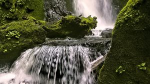 Preview wallpaper waterfall, rocks, landscape, splashes