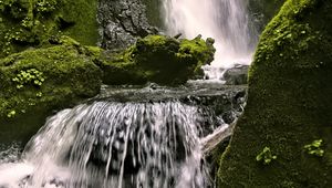 Preview wallpaper waterfall, rocks, landscape, splashes