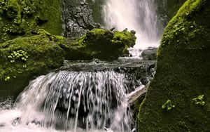 Preview wallpaper waterfall, rocks, landscape, splashes