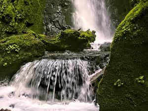 Preview wallpaper waterfall, rocks, landscape, splashes