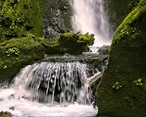 Preview wallpaper waterfall, rocks, landscape, splashes