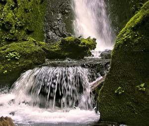 Preview wallpaper waterfall, rocks, landscape, splashes