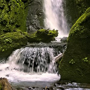 Preview wallpaper waterfall, rocks, landscape, splashes