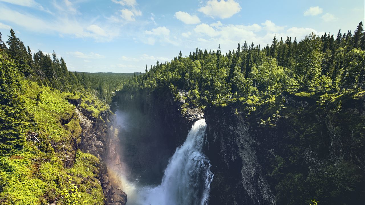 Wallpaper waterfall, rocks, landscape, nature, forest