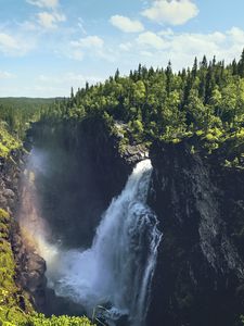 Preview wallpaper waterfall, rocks, landscape, nature, forest