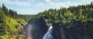 Preview wallpaper waterfall, rocks, landscape, nature, forest