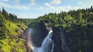 Preview wallpaper waterfall, rocks, landscape, nature, forest