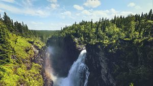 Preview wallpaper waterfall, rocks, landscape, nature, forest