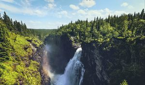 Preview wallpaper waterfall, rocks, landscape, nature, forest