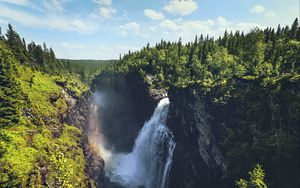 Preview wallpaper waterfall, rocks, landscape, nature, forest