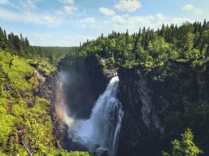 Preview wallpaper waterfall, rocks, landscape, nature, forest