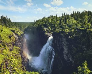 Preview wallpaper waterfall, rocks, landscape, nature, forest