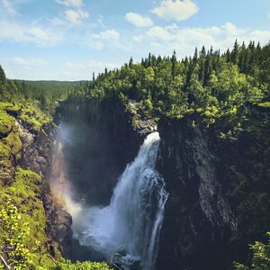 Preview wallpaper waterfall, rocks, landscape, nature, forest