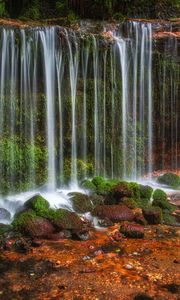 Preview wallpaper waterfall, rocks, landscape, nature, wet