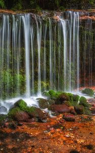 Preview wallpaper waterfall, rocks, landscape, nature, wet
