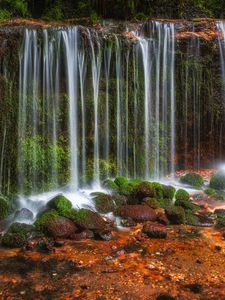 Preview wallpaper waterfall, rocks, landscape, nature, wet