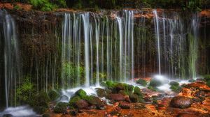 Preview wallpaper waterfall, rocks, landscape, nature, wet