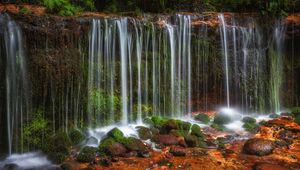 Preview wallpaper waterfall, rocks, landscape, nature, wet