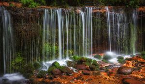 Preview wallpaper waterfall, rocks, landscape, nature, wet