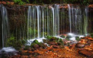 Preview wallpaper waterfall, rocks, landscape, nature, wet