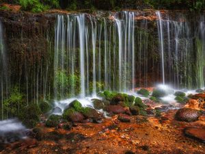 Preview wallpaper waterfall, rocks, landscape, nature, wet