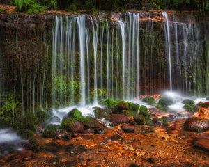 Preview wallpaper waterfall, rocks, landscape, nature, wet