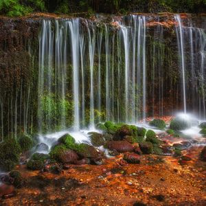 Preview wallpaper waterfall, rocks, landscape, nature, wet