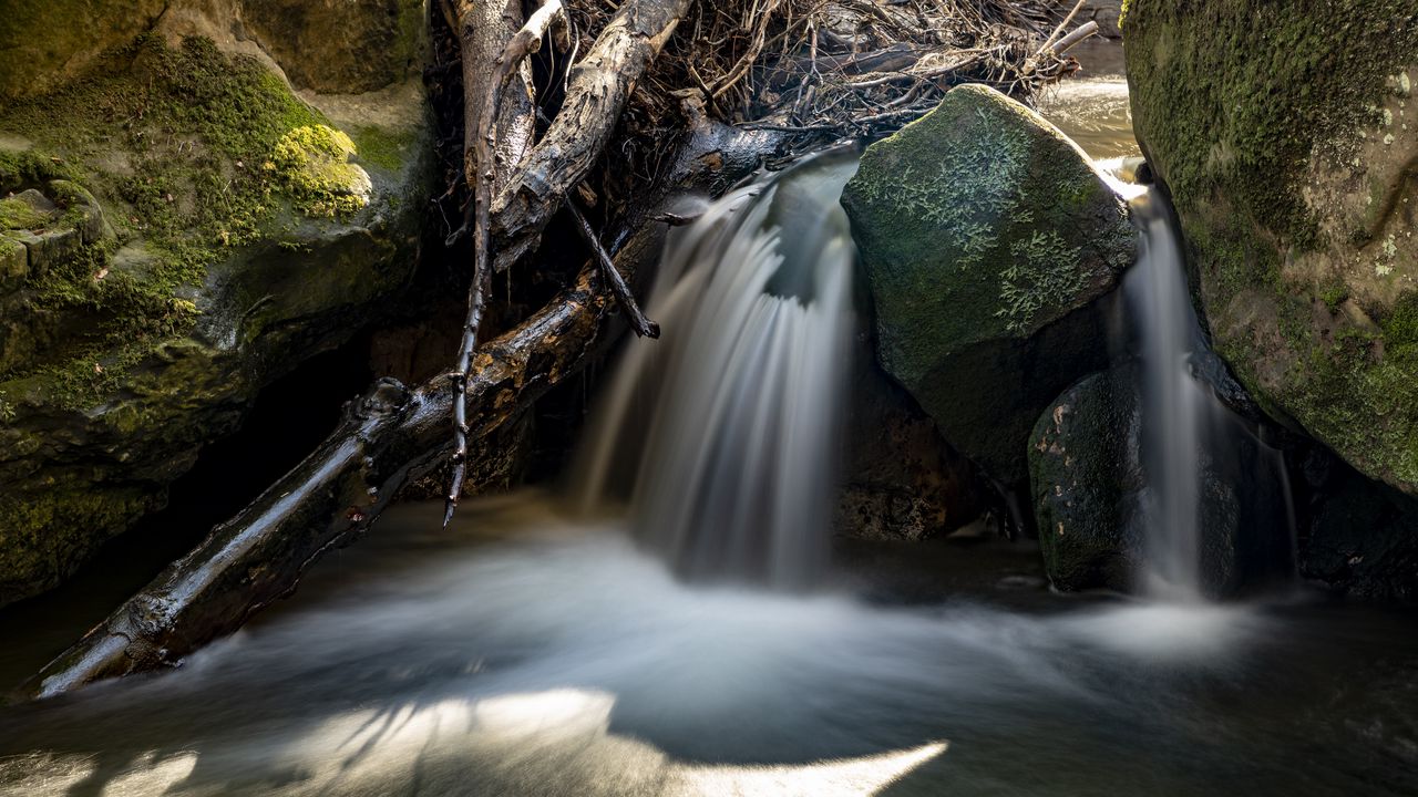 Wallpaper waterfall, rocks, long exposure, nature, landscape