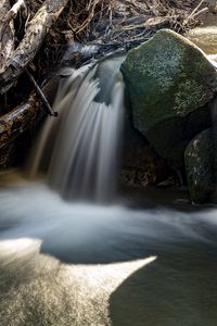 Preview wallpaper waterfall, rocks, long exposure, nature, landscape