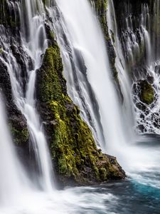 Preview wallpaper waterfall, rocks, moss, water, stream