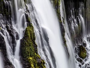 Preview wallpaper waterfall, rocks, moss, water, stream