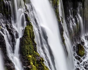 Preview wallpaper waterfall, rocks, moss, water, stream
