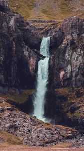 Preview wallpaper waterfall, rocks, mountains