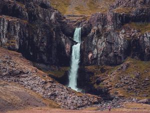 Preview wallpaper waterfall, rocks, mountains