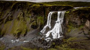 Preview wallpaper waterfall, rocks, nature, landscape, aerial view