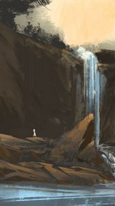 Preview wallpaper waterfall, rocks, paint, canvas, art