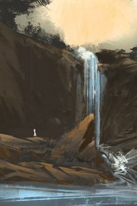 Preview wallpaper waterfall, rocks, paint, canvas, art