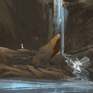 Preview wallpaper waterfall, rocks, paint, canvas, art