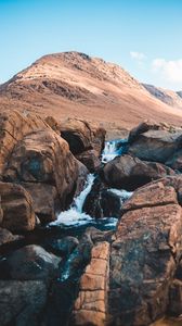 Preview wallpaper waterfall, rocks, peak, water