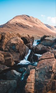 Preview wallpaper waterfall, rocks, peak, water