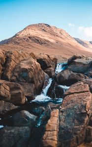 Preview wallpaper waterfall, rocks, peak, water