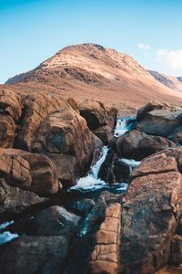 Preview wallpaper waterfall, rocks, peak, water