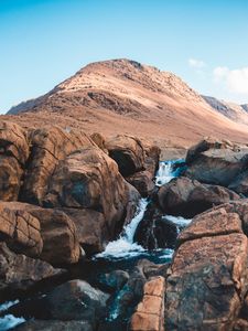 Preview wallpaper waterfall, rocks, peak, water