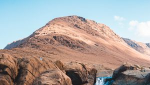 Preview wallpaper waterfall, rocks, peak, water