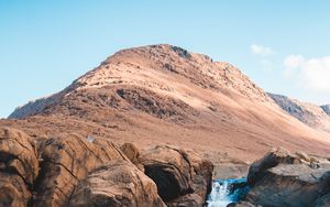 Preview wallpaper waterfall, rocks, peak, water