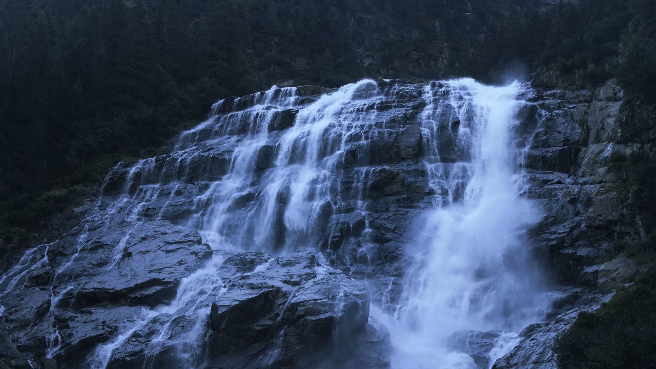 Wallpaper waterfall, rocks, precipice, water