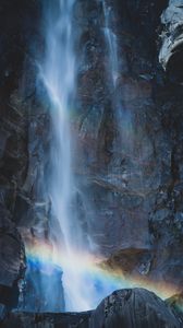 Preview wallpaper waterfall, rocks, rainbow, nature