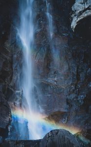 Preview wallpaper waterfall, rocks, rainbow, nature