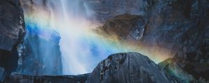 Preview wallpaper waterfall, rocks, rainbow, nature